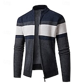 preiswerte Herren Strickjacke-Herren Jacquard-Pullover Strickjacke Kurzer Pullover Strickpullover Gerippt Gehäkelt Stricken Standard Strick Jacquard Kariert / Gestreift / Chevron Stehkragen Modisch Klassisch Freizeitskleidung