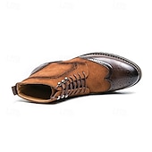 abordables Bottes habillées-bottines en cuir et daim synthétique marron pour hommes avec détails brogue, design à bout d&#039;aile et semelle robuste - chaussures décontractées et formelles de style vintage