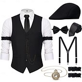 levne oblečení-Retro Řvoucí 20s 20. léta 20. století Úbory Vesta Sada příslušenství Gentleman Gangster Pánské Karnevalový kostým 8 ks Vánoce předvečer Všech svatých Karneval Plesová maškaráda Koktejlový večírek