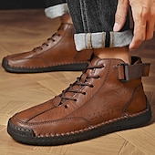 economico Stivaletti alla caviglia-stivaletti casual da uomo in similpelle marrone - design con lacci, cinturino regolabile e suola antiscivolo per il comfort quotidiano