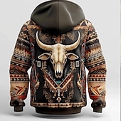 cheap Men&#039;s 3D Hoodies-Men&#039;s Tribal Hoodies Sweatshirt Outerwear Hooded Sweatshirt Crew Neck Fashion 3D Print Party Holiday Streetwear Brown Drawstring Fall Winter Designer