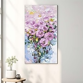 billiga Blom- och växtmålningar-handgjord handmålad oljemålning vägg purole blomma landskapsmålning heminredning färgglad blommig oljemålning på duk stor väggkonst abstrakt 3d blomma konst boho vägg dekor anpassad målning