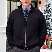 preiswerte Herren Strickjacke-Herren Weihnachtspullover Strickjacke Zip Pullover Reißverschluss Pullover Jacke Strickpullover Grobstricken Stricken Zip Gerippt Feste Farbe Stehkragen Weihnachten Strickware Freizeitskleidung