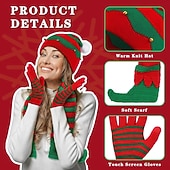 olcso Mikulás sapka és kiegészítők-Mikulás Manó Kesztyűk karácsonyi ajándék Kötött sapkák sálkészlet Férfi Női Újdonság Vicces Kötött Minta Karácsony szenteste Kesztyűk Sál Kalap