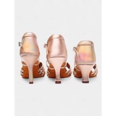 abordables Chaussures de danses latines-sandales de danse holographiques argentées pour femmes avec semelle en daim souple, design à brides croisées et talon bas - idéales pour la salsa, la danse latine et la danse de salon