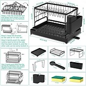 cheap Storage Racks-Tableware drying rack 2-layer utensil drain rack with detachable utensil rack and swivel joint durable high carbon steel material larger capacity easy to install black