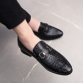 cheap Semi-Formal-Men&#039;s Red Crocodile-Embossed Faux Leather Loafers – Luxury Slip-On Shoes with Sleek Metal Buckle Accent for Formal and Business Wear