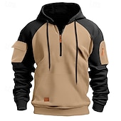 economico felpe con cappuccio da uomo di base-Per uomo Felpa con cappuccio Felpa con cappuccio e cerniera a un quarto Felpa con cappuccio tattica Nero Blu marino Cachi Grigio scuro Grigio Con cappuccio Color Block Compatto Sportivo Giornaliero