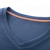 billiga Våffelstickad t-shirt-Herr T-shirt T-shirts Våffelstickad t-shirt Långärmad V-hals Vår Höst Vår &amp; Höst Ensfärgat Stickat Dagligen Klassisk Utomhus Casual Ledigt Svart Vinröd Blå Topp t-shirt för män