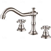 economico Rubinetti per lavandino bagno-contiene rubinetto per bagno in ottone con interruttore caldo e freddo finitura spazzolata rame antico due maniglie rubinetto per lavabo da bagno diffuso