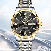 cheap Quartz Watches-New Olevs Brand Men&#039;S Luminous Commercial Business Steel Belt Watch Calendar Week Display Fashion Trend Waterproof Simple Leisure Quartz Watch Diamond-Shaped Mirror Sports Watch
