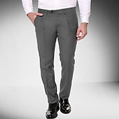 cheap Slim-Men&#039;s Dress Pants Tapered pants Trousers Suit Pants Pocket Plain Comfort Soft Full Length Wedding Party Business Fashion Streetwear Black Navy Blue