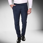 cheap Slim-Men&#039;s Dress Pants Tapered pants Trousers Suit Pants Pocket Plain Comfort Soft Full Length Wedding Party Business Fashion Streetwear Black Navy Blue
