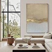 voordelige Stillevens schilderijen-met de hand geschilderde abstracte gouden schilderijen op canvas handgemaakte rijke textuur acryl schilderij moderne wandkunst olieverfschilderij met de hand geschilderd kunstwerk foto voor woonkamer