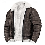 halpa Nahkatakit-Miesten Nahkatakit Fleecetakki Sherpa takki Biker takki Loma Päivittäin Tuulenkestävä Pidä lämpimänä Tasku Fleece Syystalvi Tavallinen Muoti Klassinen Kauluskäänne Normaali Tekonahka Musta Valkoinen