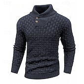 preiswerte Herrenpullover-Herren Pullover Strickpullover Gerippt Stricken Standard Strick Glatt Rollkragen Modisch Basic Urlaub Freizeitskleidung Bekleidung Herbst Winter Schwarz Gelb S M L