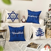 baratos Capa de almofada de férias-Capa de almofada decorativa feliz hanukkah 4 peças, capa de almofada quadrada macia, fronha para quarto, sala de estar, sofá, cadeira