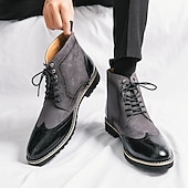 abordables Bottes habillées-bottines en cuir et daim synthétique marron pour hommes avec détails brogue, design à bout d&#039;aile et semelle robuste - chaussures décontractées et formelles de style vintage