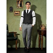 ieftine îmbrăcăminte-Retro / vintage Urlați 20 de ani Anii 1920 Ținute Vestă Set accesorii Domn Gangsteri Bărbați Costum de carnaval 8 piese Crăciun Halloween Carnaval Mascaradă Petrecere cu cocktail Tematica Adulți