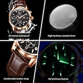 abordables Montres à quartz-OLEVS Hommes Montres à quartz Mode Affaires Montre Bracelet Affichage des phases de lune Lumineux Calendrier Chronographe Cuir Suivre