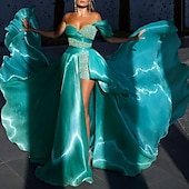 abordables VERT-Robe de soirée fourreau scintillante robe de bal d&#039;anniversaire traîne sans manches bustier détachable en satin avec sequins robe de bal