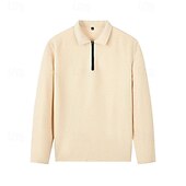 halpa Loma-Miesten Vohveli poolopaidat Quarter Zip Polo Päivittäin Pyhäpäivä Neljänneksen postinumero Pitkähihainen Muoti Moderni Tavallinen 2-osainen 봄 &amp; Syksy Normaali Musta Valkoinen Sininen Khaki Vaalean