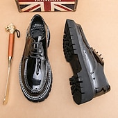 abordables Semi-formel-chaussures oxford à plateforme en similicuir verni pour hommes avec semelle crantée épaisse - chaussures formelles et décontractées élégantes pour le bureau, les événements et les fêtes