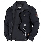 billige grafiske jakker og kåper for menn-menns brevtrykt brodert fleecejakke sherpa trucker jakke arbeid cargo jakke turn-down krage varm vinter bomullsjakke vintage casual gå ut jakke multilommer