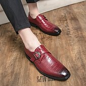 levne Formální-pánské červené boty s řemínkem z umělé kůže s krokodýlím vzorem – elegantní formální design s kovovou přezkou pro svatby a obchodní oděvy