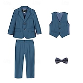 billiga Pojkes formella kostym-4 delar Ringbärarkostym Pojkar Barn Kostym Formell kostym Kavaj &amp; väst &amp; byxor &amp; slips Formell Fest Alla hjärtans dag Mode Häftig Ensfärgat Ficka Vit Vin Marinblå Polyester