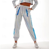 cheap Bottoms-1980s Hip Hop Shiny Metallic Pants Jogger Pants Color Block Women&#039;s Carnival Costume Carnival Mardi Gras Performance Party Pride Parade Adults&#039; Pants