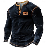 cheap Animal-Men&#039;s Animal Deer Henley Shirt Long Sleeve T shirt 3D Print Henley Shirt Retro Vintage Cowboy Casual Daily Holiday Black Dark Blue Summer Spring Fall Clothing Apparel Normal S M L XL XXL XXXL