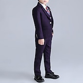 billiga Pojkes formella kostym-4 delar Ringbärarkostym Pojkar Barn Kostym Formell kostym Kavaj &amp; väst &amp; byxor &amp; brosch &amp; slips Formell Fest Alla hjärtans dag Mode Häftig Rutig Ficka Blå Purpur Polyester