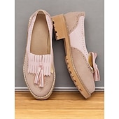 cheap 1950s-Women&#039;s Pink Tassel Loafers with Brogue Detailing and Chunky Sole – Vintage-Style Casual Shoes for Everyday Wear