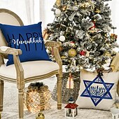 baratos Capa de almofada de férias-Capa de almofada decorativa feliz hanukkah 4 peças, capa de almofada quadrada macia, fronha para quarto, sala de estar, sofá, cadeira
