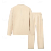 halpa Loma-Miesten Vohveli poolopaidat Quarter Zip Polo Päivittäin Pyhäpäivä Neljänneksen postinumero Pitkähihainen Muoti Moderni Tavallinen 2-osainen 봄 &amp; Syksy Normaali Musta Valkoinen Sininen Khaki Vaalean