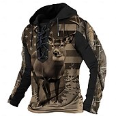 cheap Men&#039;s 3D Hoodies-Men&#039;s American US Flag Patriotic Hoodies Hoodie Hooded Sweatshirt Hooded Daily 3D Print Holiday Vacation Going out Brown Drawstring Fall Winter Designer