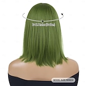 economico Parrucche trendy sintetiche-parrucca cosplay con frangia parrucca per costume alla moda corta e liscia per donna parrucca per festa di carnevale di halloween parrucca in fibra sintetica resistente al calore parrucche per il