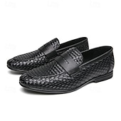 voordelige Semi-formeel-Bruine imitatieleren penny loafers voor heren met geweven bovenkant en rubberen zool - comfortabel en stijlvol voor zakelijke casual of smart casual outfits