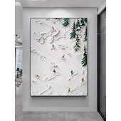 preiswerte Abstrakte Gemälde-handgemaltes 3D weißes Schneefeld Skifahren Leinwand Handgemälde Original Skifahrer Geschenk personalisiertes Winter Dekor strukturiertes Messergemälde Skikunst weißer Kiefernrahmen fertig zum