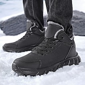 abordables Botas de invierno y nieve-Botas de nieve de invierno negras para hombre: botas de senderismo impermeables, forradas con piel, con cordones y suela antideslizante para climas fríos