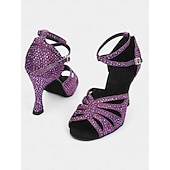 abordables Chaussures de danses latines-chaussures de danse latine à strass violet pour femmes avec lanières croisées, semelle en daim souple et design à bout ouvert - talons hauts étincelants pour la salsa, le tango et la salle de bal