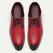 baratos Formal-sapatos sociais masculinos de couro sintético vermelho trançado – oxfords elegantes com cadarço e detalhes em couro envernizado para ocasiões formais e casuais