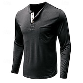billiga Casual Henley T-shirt-Herr T-shirt Henleytröja Långärmad tröja Slät Henley Gata Dagligen Långärmad Ficka Kläder Mode Designer Ledigt Bekväm