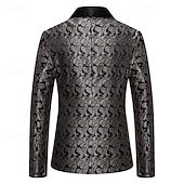 ieftine Sacouri clasice pentru bărbați-Bărbați Blazer Afaceri Petrecere cu cocktail Petrecere Nuntă Modă Casual Primăvara &amp; toamnă Poliester Imprimeu Paisley Buzunar Nasturi Comfortabil Cu Un Nasture Blazer Argintiu Gri Închis Negru Alb