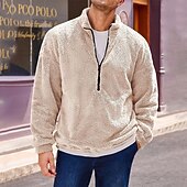 economico Felpa con cappuccio in pile-Per uomo Felpa con cappuccio Sherpa morbido Felpa con cappuccio e zip corta Nero Blu marino Verde Cachi Grigio Con Cappuccio Semplice Tasca Sport &amp; Outdoor Quotidiano Ferie Streetwear Cool Casual