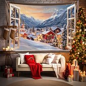 olcso karácsonyi gobelin lóg-karácsonyi díszek függő gobelin ablak kilátás fal művészet karácsonyi nagy kárpit falfestmény dekoráció fénykép háttér takaró függöny otthon hálószoba nappali dekoráció