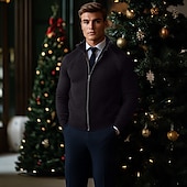 preiswerte Herren Strickjacke-Herren Strickjacke Zip Pullover Reißverschluss Pullover Jacke Weihnachtspullover Strickpullover Grobstricken Stricken Zip Gerippt Feste Farbe Stehkragen Weihnachten Strickware Freizeitskleidung
