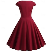 abordables Robes-Rétro Vintage Années 1950 Rockabilly Midi Robe Robe trapèze Robe Évasée Ajusté &amp; Évasé Col en V Femmes Halloween Carnaval Saint-Valentin Occasionnel Retour à la maison Soirée à thème rétro Adulte Robe