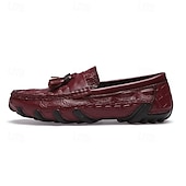 billige Semi-formell-burgunder loafers med krokodillemønster for menn med duskdetalj og sklisikker såle - luksuriøse slip-on sko for fritids- og formell bruk